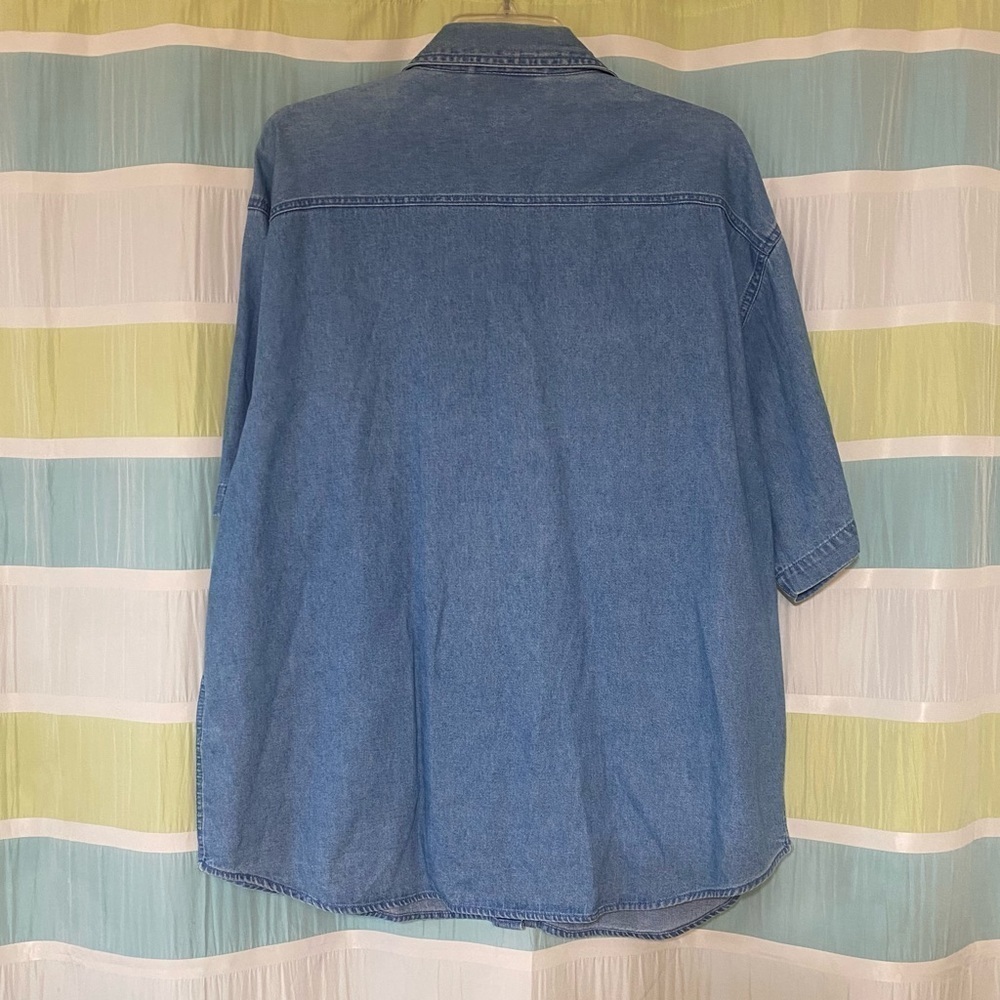 Vintage Denim Hand Painted Floral Top Cotton Wearable Art Sz XL - Picture 7 of 8